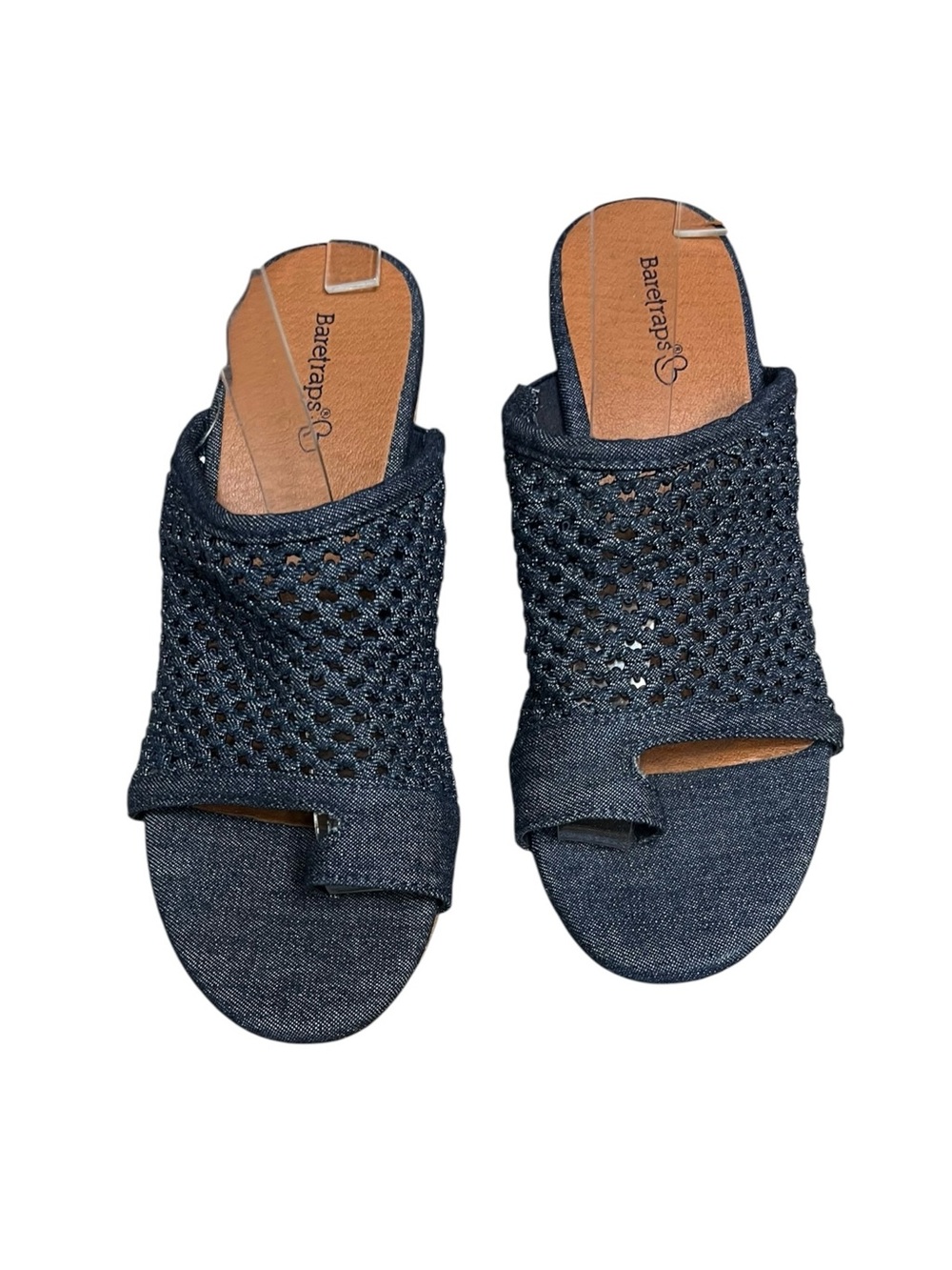 🌻NEW Baretraps Bethie Wedge Sandals Dark Blue Woven Lattice Toe Loop Size 6.5